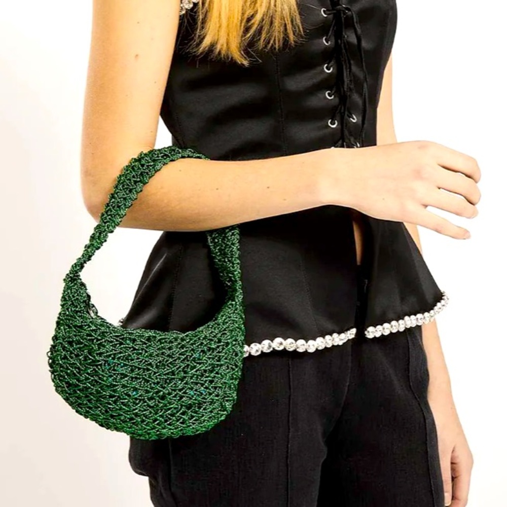 Maria La Rosa Green Beaded Crochet Handbag Purse Mini New with tags & dust bag